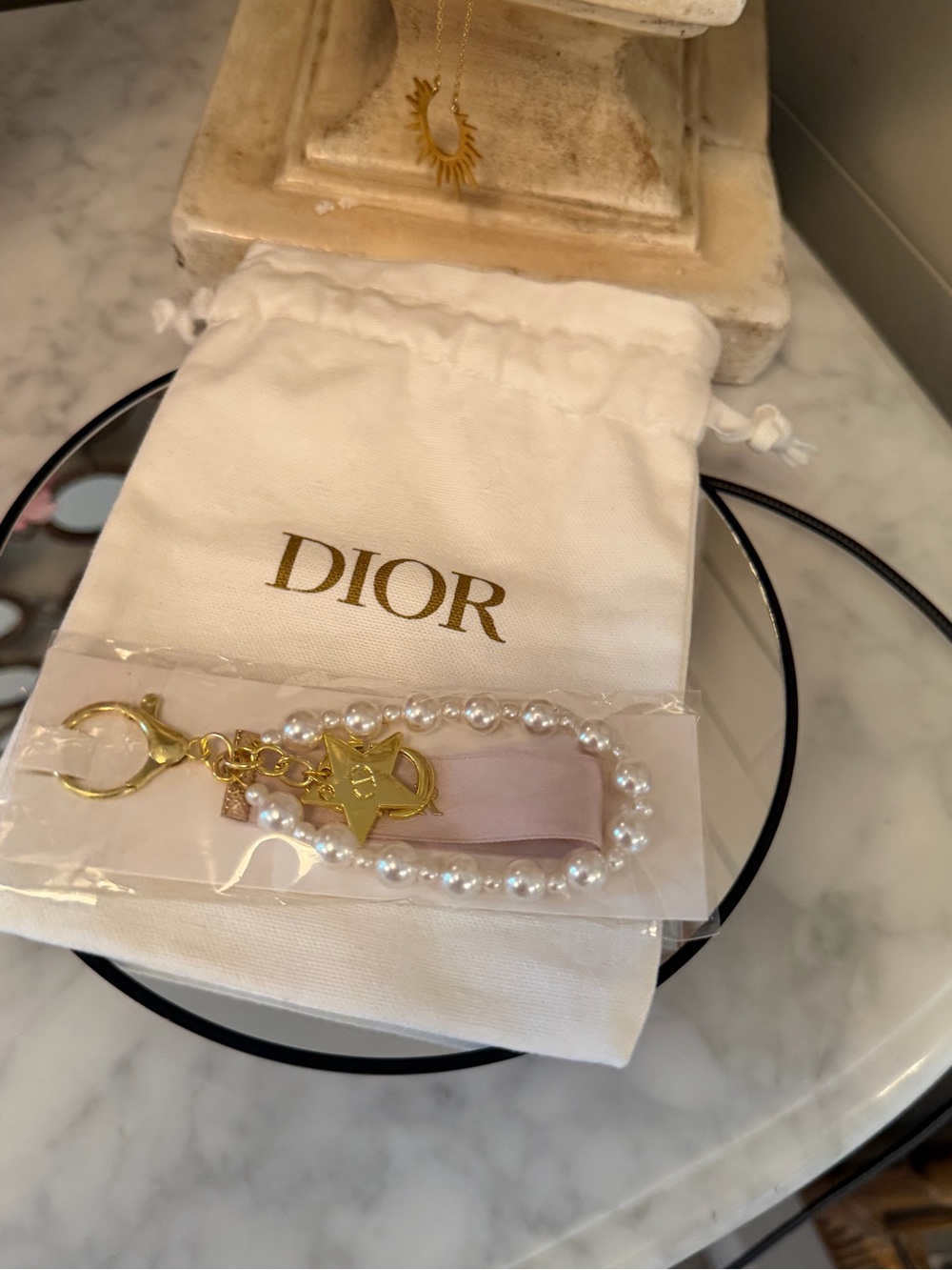 Dior Gold-Tone & faux Pearl Key chain Bag Charm